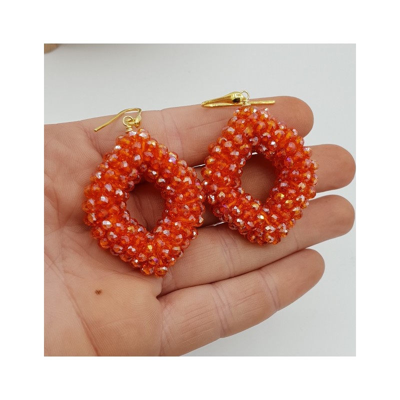 Vergulde glassberry braam oorbellen met oranje sprankling kristallen