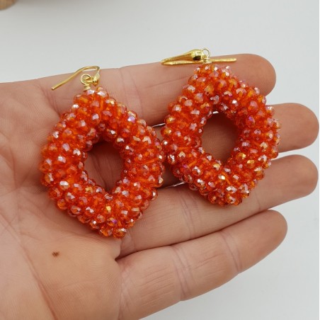 Vergulde glassberry braam oorbellen met oranje sprankling kristallen