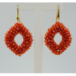 Vergulde glassberry braam oorbellen met oranje sprankling kristallen