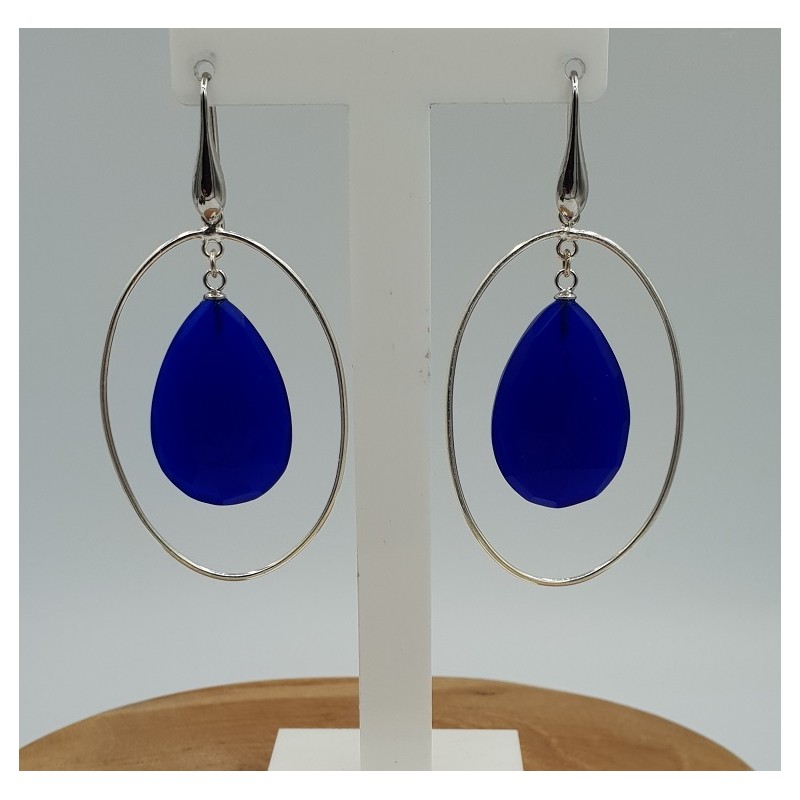 Zilveren oorbellen met blauw Chalcedoon druppel