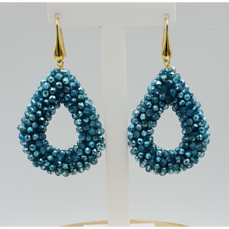Vergulde braam glassberry oorbellen open druppel blauw metallic kristallen