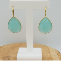 Vergulde oorbellen gezet met aqua Chalcedoon