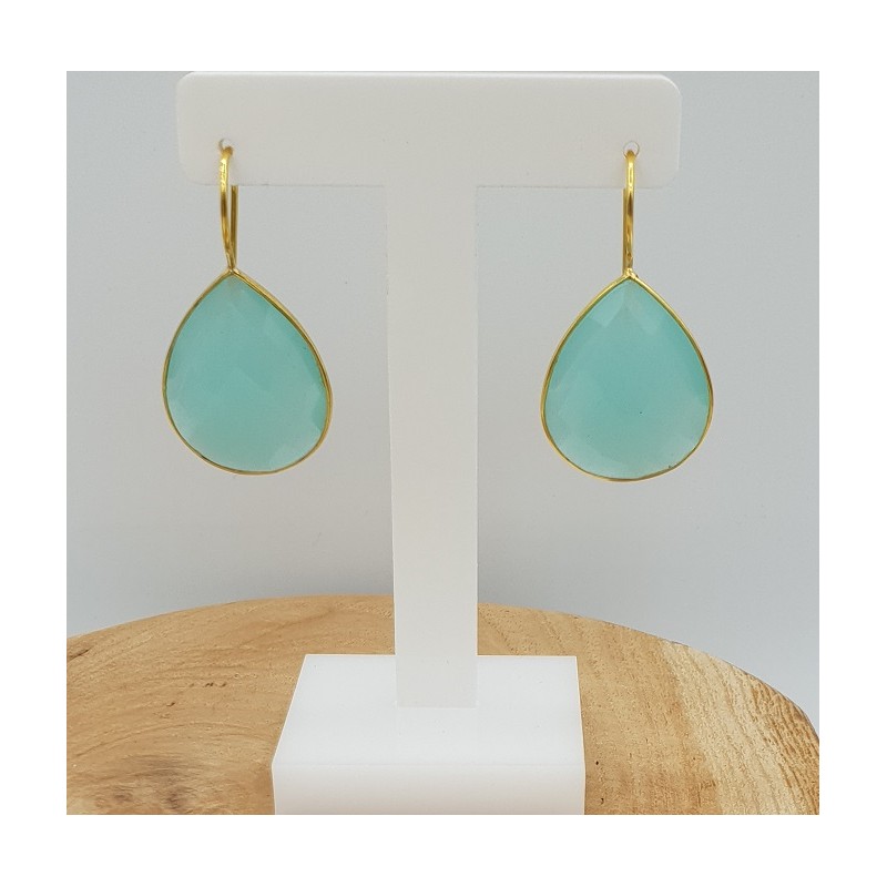 Vergulde oorbellen gezet met aqua Chalcedoon