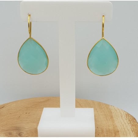 Vergulde oorbellen gezet met aqua Chalcedoon