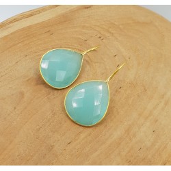 Vergulde oorbellen gezet met aqua Chalcedoon