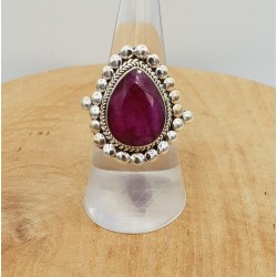 Zilveren ring met druppelvormige Robijn 17.3 mm