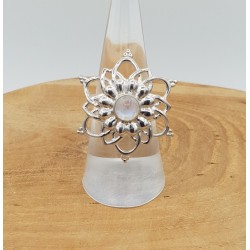 Zilveren mandala ring gezet met ronde cabochon Maansteen 17 mm