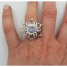 Zilveren mandala ring gezet met ronde cabochon Maansteen 17 mm