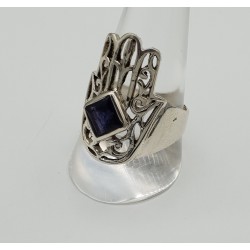 Zilveren Hamsa hand ring gezet met Ioliet 19.5 mm