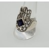 Zilveren Hamsa hand ring gezet met Ioliet 19.5 mm