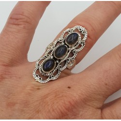 Zilveren ring gezet met Labradoriet bewerkte kop 16 mm