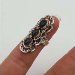 Zilveren ring gezet met Labradoriet bewerkte kop 16 mm