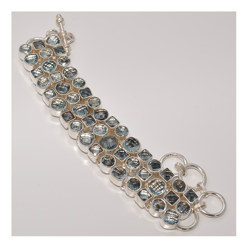 Zilveren edelsteen armband facet blauw Topaas stenen