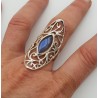 Zilveren ring marquise Labradoriet in open bewerkte setting 18.5 mm