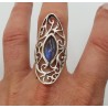 Zilveren ring marquise Labradoriet in open bewerkte setting 18.5 mm