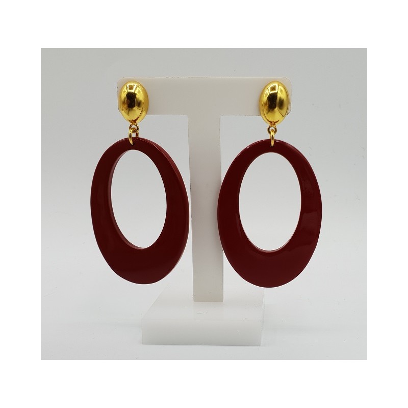 Oorbellen met ovale rode Buffelhoorn hanger