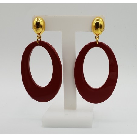 Oorbellen met ovale rode Buffelhoorn hanger
