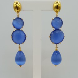 Vergulde oorbellen met blauwe Kattenoog