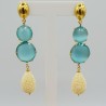 Vergulde oorbellen met aqua blauwe Kattenoog en Resin