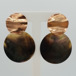 Rosé vergulde oorbellen met ronde Parelmoer hanger (medium)