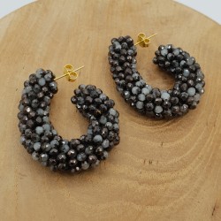 Glassberry creolen zwart grijze kristallen