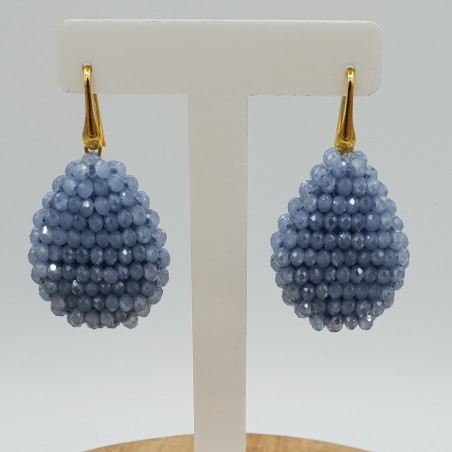 Vergulde braam glassberry oorbellen platte druppel blauwe kristallen