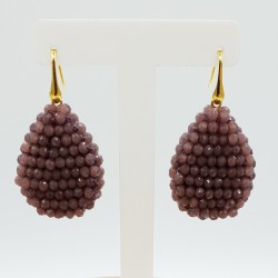 Vergulde braam glassberry oorbellen platte druppel paarse kristallen
