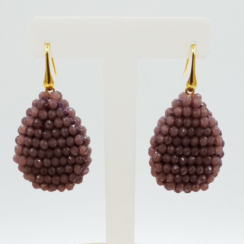 Vergulde braam glassberry oorbellen platte druppel paarse kristallen