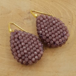 Vergulde braam glassberry oorbellen platte druppel paarse kristallen