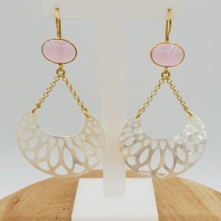 Oorbellen met roze Chalcedoon en Parelmoer