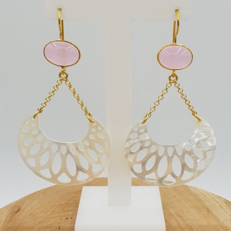 Oorbellen met roze Chalcedoon en Parelmoer