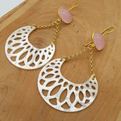 Oorbellen met roze Chalcedoon en Parelmoer