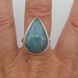 Zilveren ring gezet met druppelvormige cabochon Aquamarijn 18.5 mm