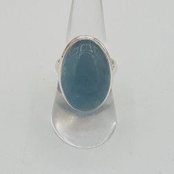 Zilveren ring gezet met ovale cabochon Aquamarijn 18.5 mm