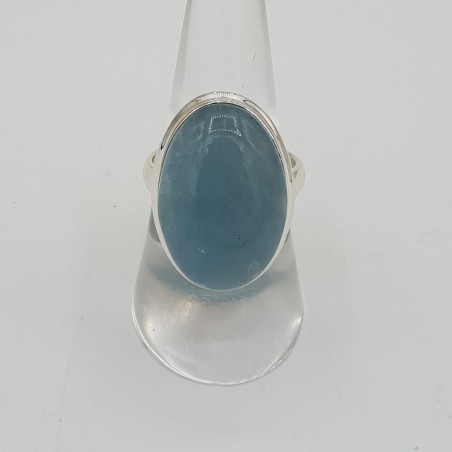 Zilveren ring gezet met ovale cabochon Aquamarijn 18.5 mm