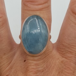 Zilveren ring gezet met ovale cabochon Aquamarijn 18.5 mm