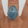Zilveren ring gezet met ovale cabochon Aquamarijn 18.5 mm