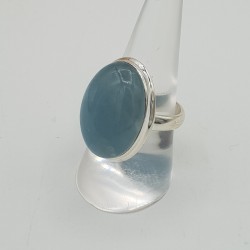 Zilveren ring gezet met ovale cabochon Aquamarijn 18.5 mm