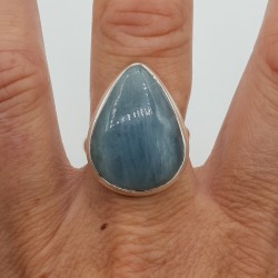 Zilveren ring gezet met cabochon Aquamarijn 18.5 mm