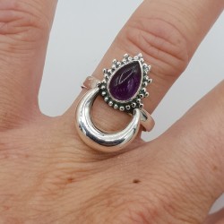 Zilveren maan ring gezet met Amethist