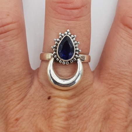 Zilveren maan ring gezet met Ioliet 18.5 mm