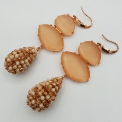 Rosé vergulde oorbellen met oranje Kattenoog en glassberry braam druppel