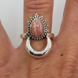 Zilveren maan ring gezet met Rhodochrosiet 17 of 19 mm
