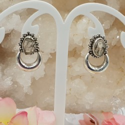 Zilveren maan oorknoppen gezet met Herkimer Diamant