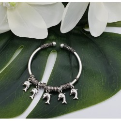 Zilveren armband / bangle met dolfijntjes