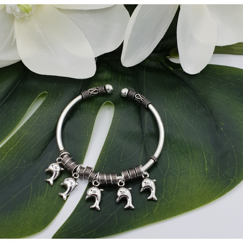 Zilveren armband / bangle met dolfijntjes