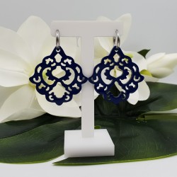Creolen met blauw gelakte Buffelhoorn hanger
