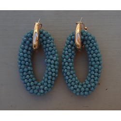 Creolen grote ovale van jeans blauwe Kristallen