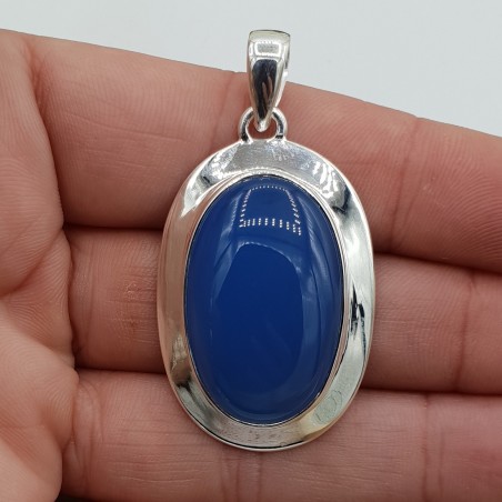 Zilveren hanger ovale blauw Chalcedoon in strakke setting