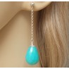 Zilveren lange oorbellen met blauw / groene Jade briolet